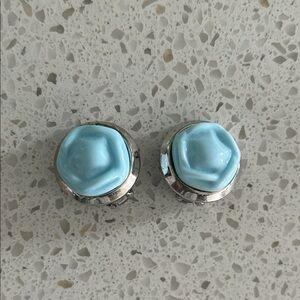 Vintage Bergere Blue Cabochon Clip-On Earrings | Mid-Century 1960s Silver Tone